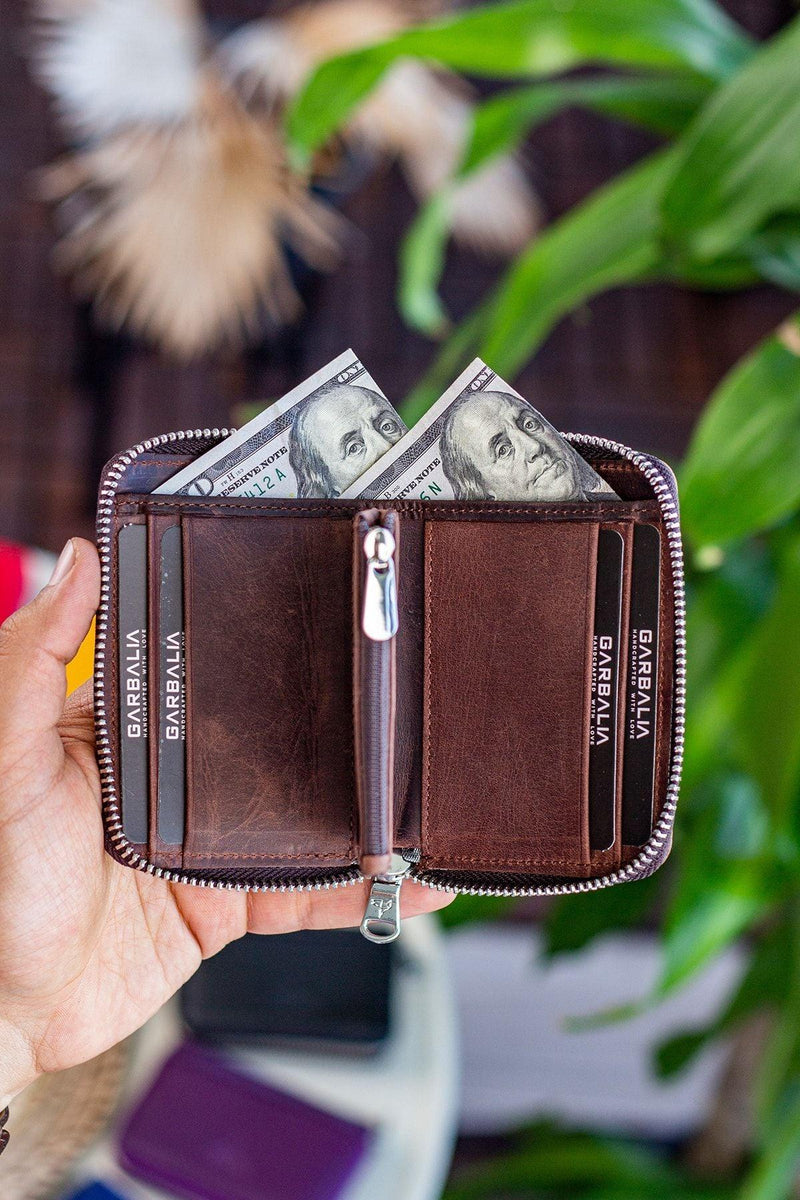 Portefeuille unisexe en cuir véritable Crazy Leather zippé avec porte-monnaie – Taba Sydney