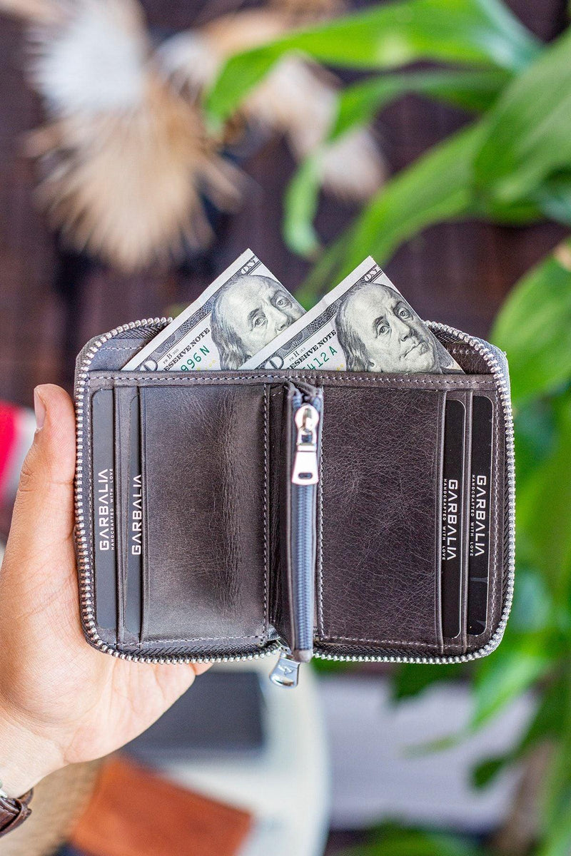 Portefeuille unisexe en cuir véritable Crazy Leather zippé avec porte-monnaie – Taba Sydney