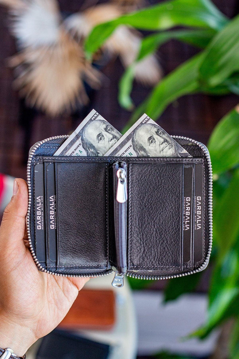 Portefeuille unisexe en cuir véritable Crazy Leather zippé avec porte-monnaie – Taba Sydney