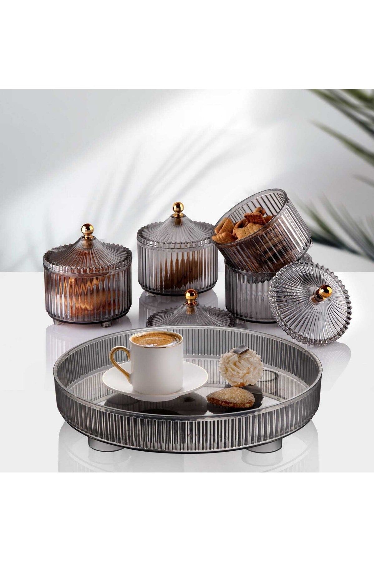 <tc>Set de 4 entonnoirs avec plateau – idéal pour le petit-déjeuner et la présentation – transparent</tc>