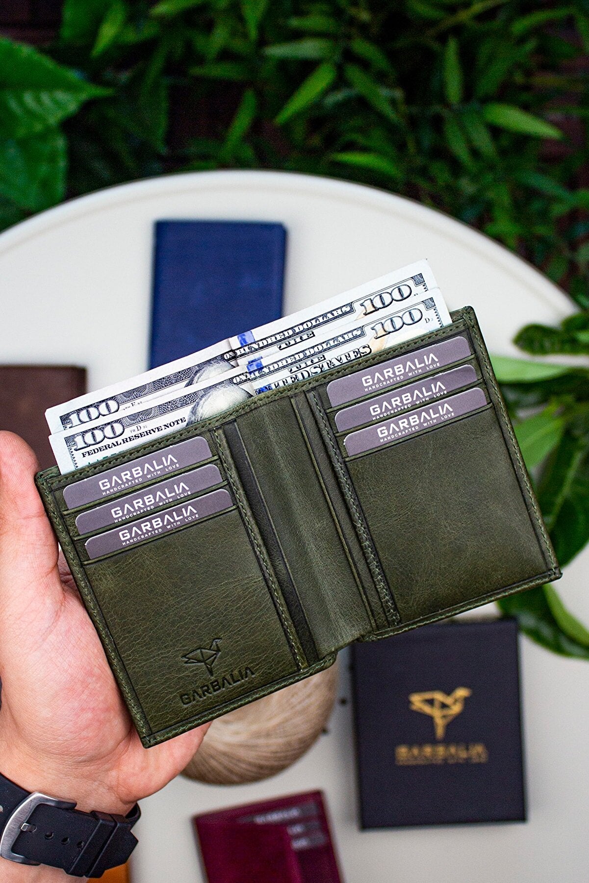 Porte-cartes en cuir véritable Crazy Leather vert – Utah