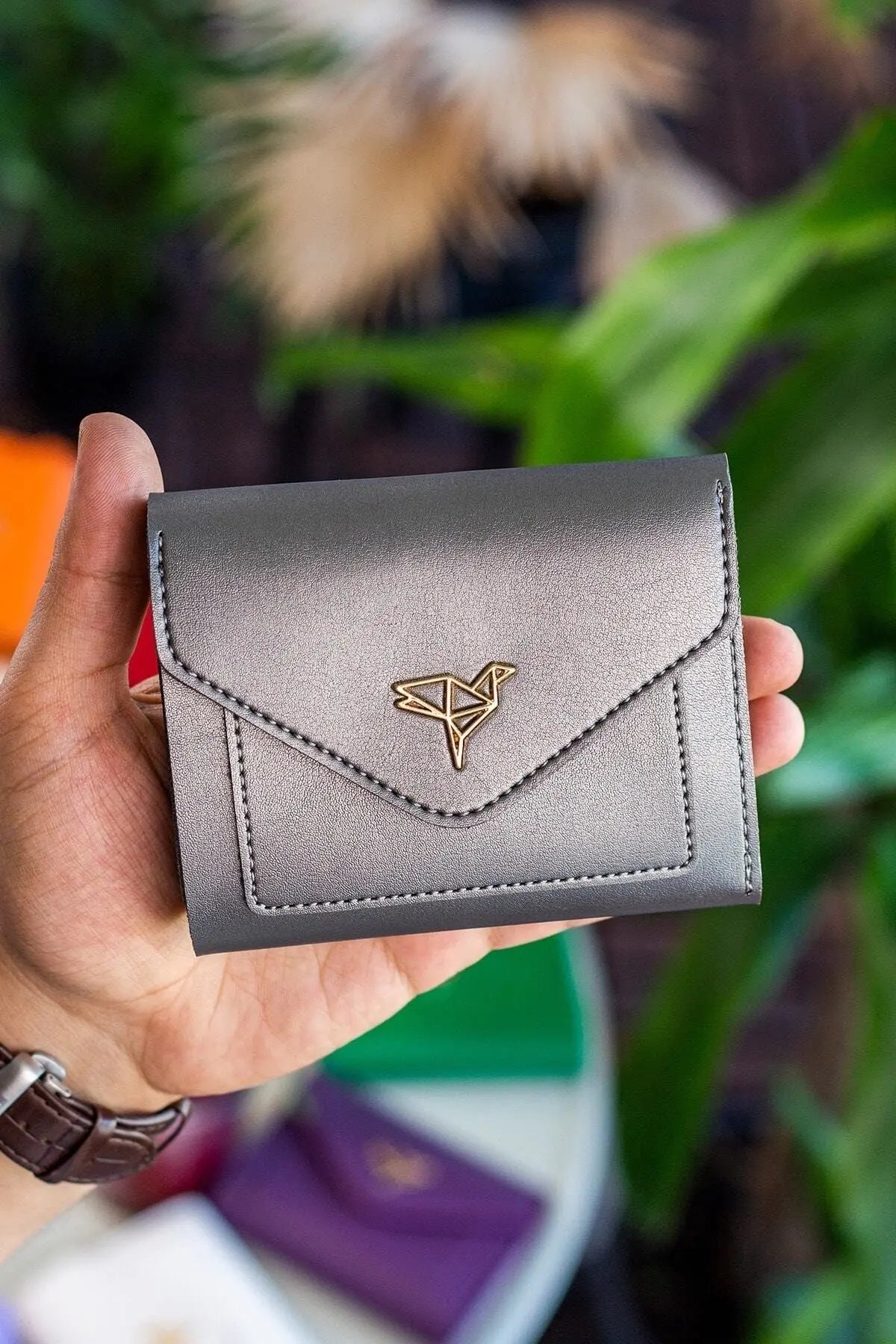 Columbia Vegan Deri Bozuk Para Gözlü Bol Kartlıklı Mini Mürdüm Kadın Cüzdanı - Justyol