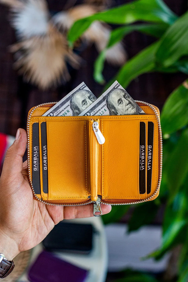 Portefeuille unisexe en cuir véritable Crazy Leather zippé avec porte-monnaie – Taba Sydney