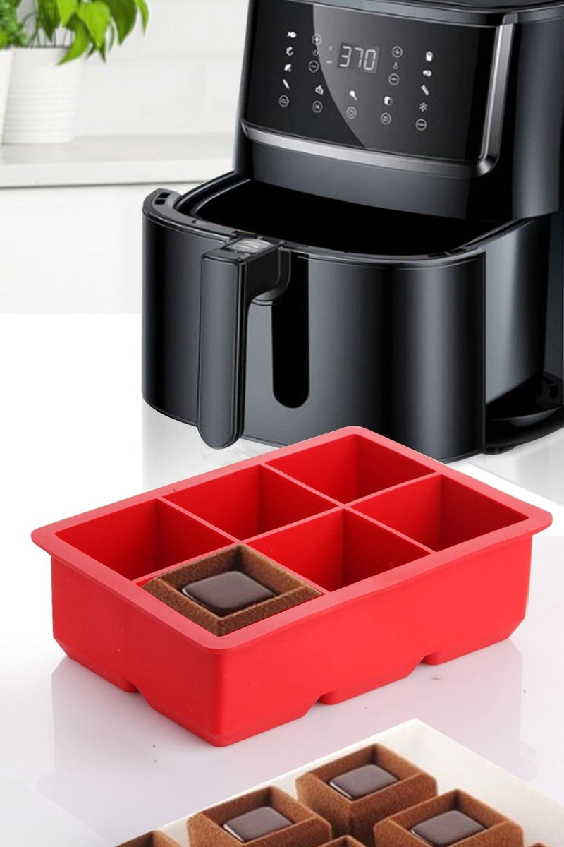 Grand bac à glaçons en silicone à 6 compartiments – moule à glaçons carré en silicone noir (6 cases)