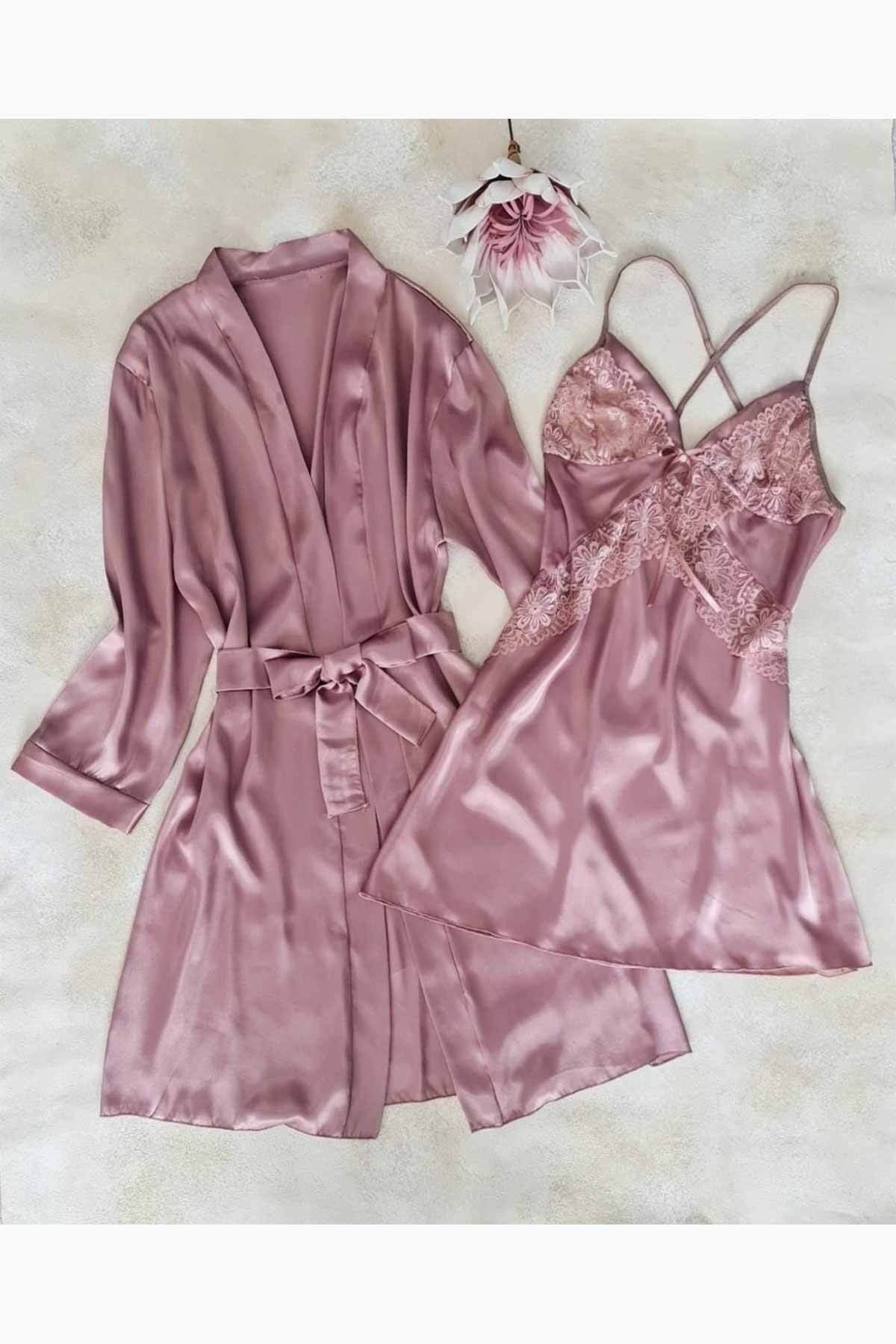 Tout sur la dot Robe de chambre et short en satin rose séchée 6 pièces