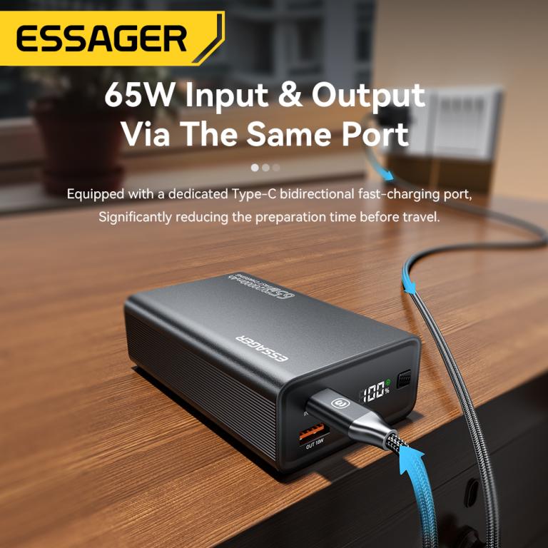 Essager Power Bank 20000mAh 65W Charge Rapide PD avec Écran Digital Maroc