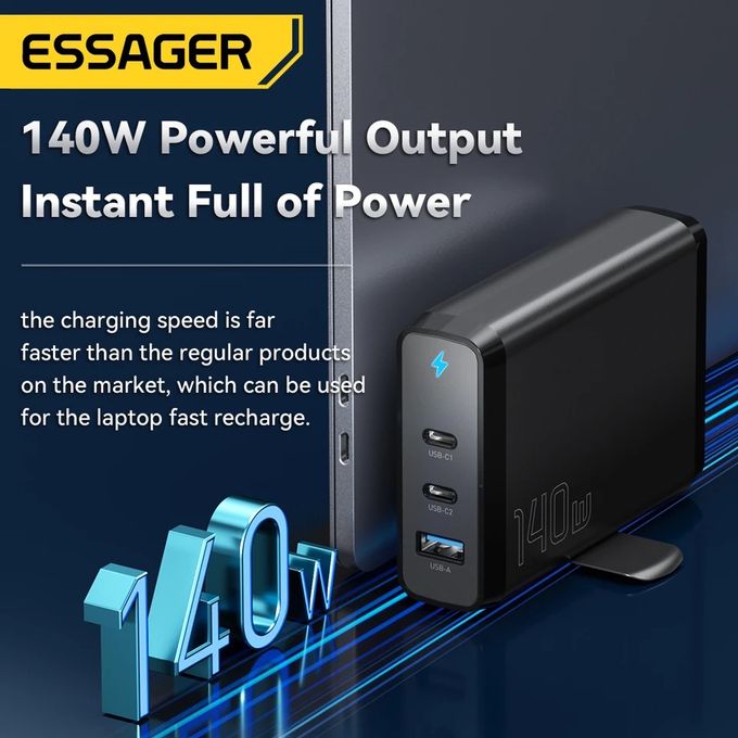 Essager Chargeur de bureau 140W GaN USB Type C , charge rapide QC4.0, PD3.0