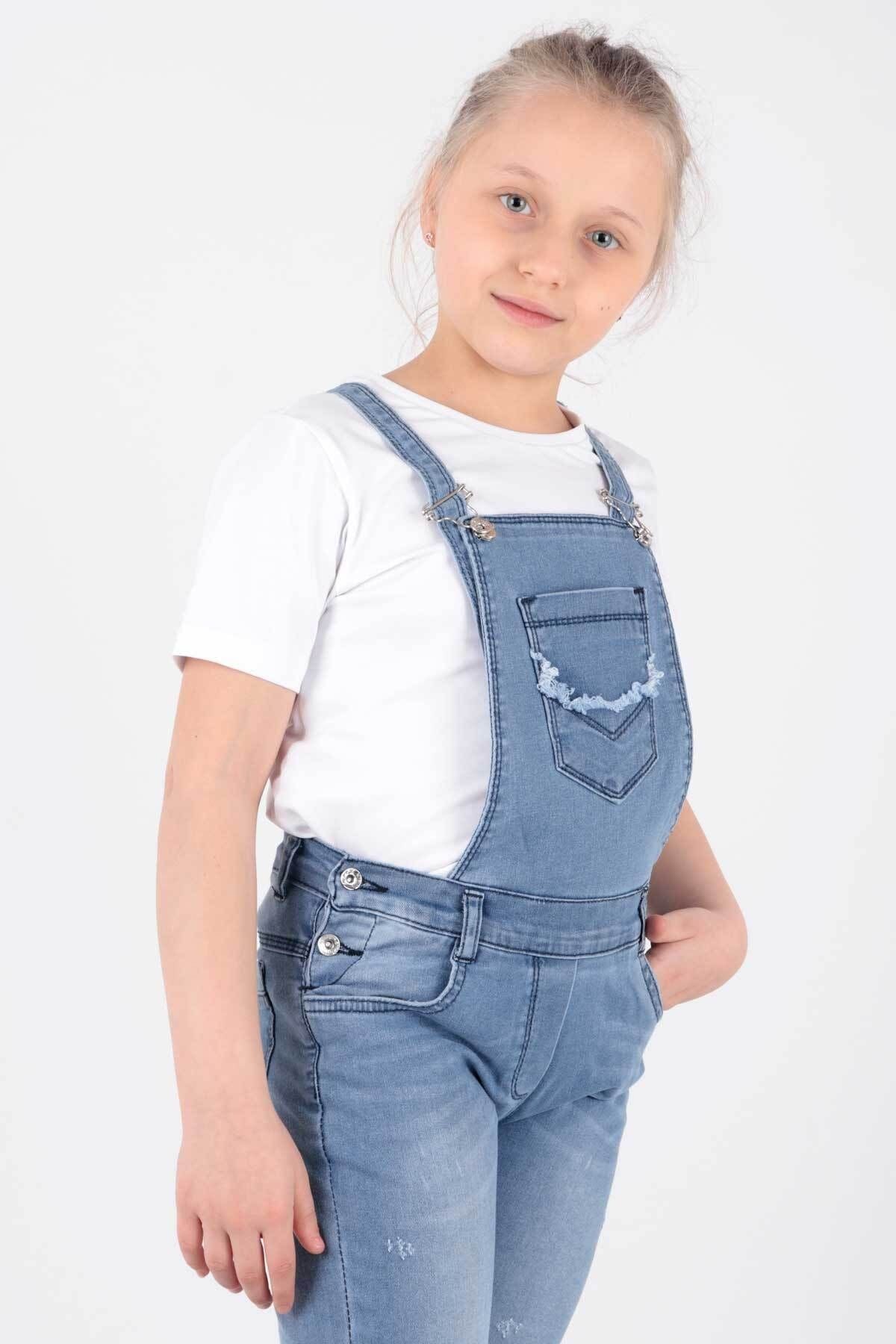 ahenk kids kiz paça pullu bahçivan tulum ak5116