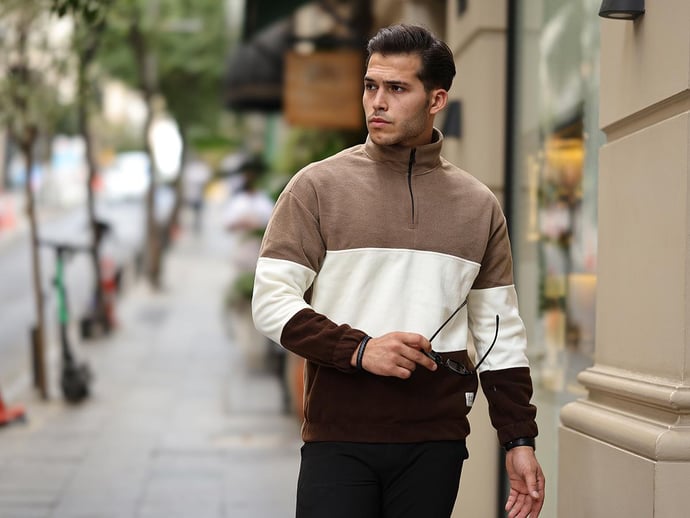 3 Renk Yarım Fermuar Polar Sweatshirt - Justyol