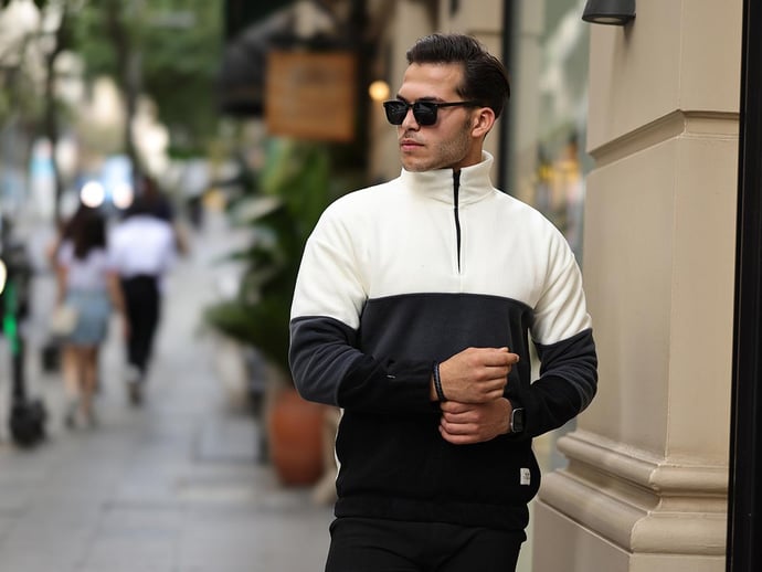 3 Renk Yarım Fermuar Polar Sweatshirt - Justyol