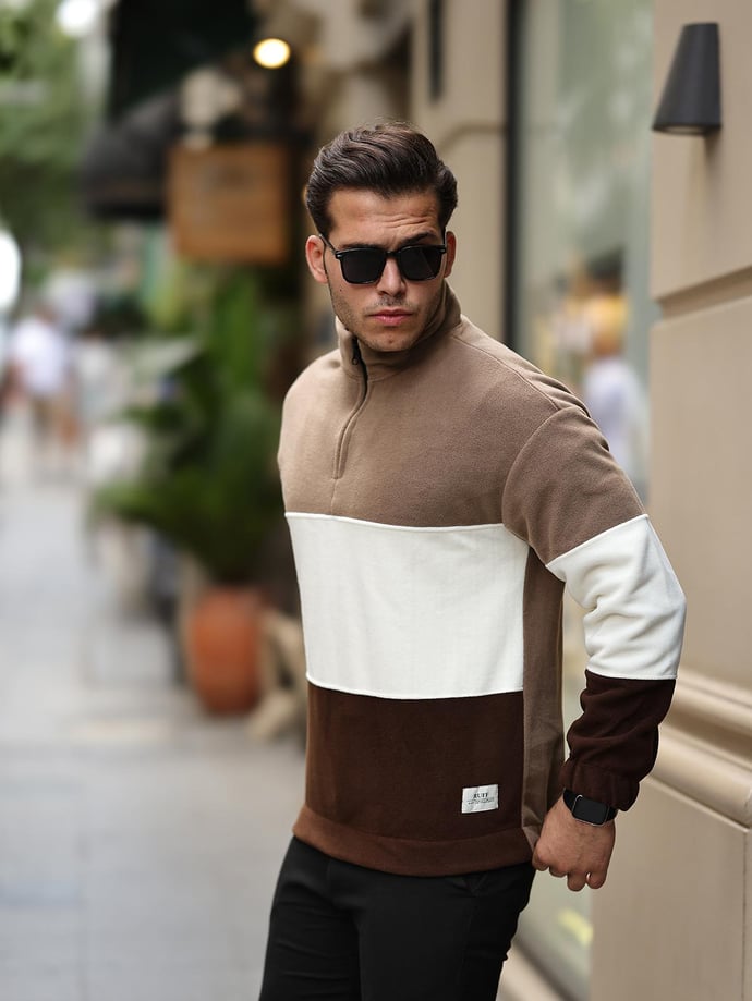 3 Renk Yarım Fermuar Polar Sweatshirt - Justyol