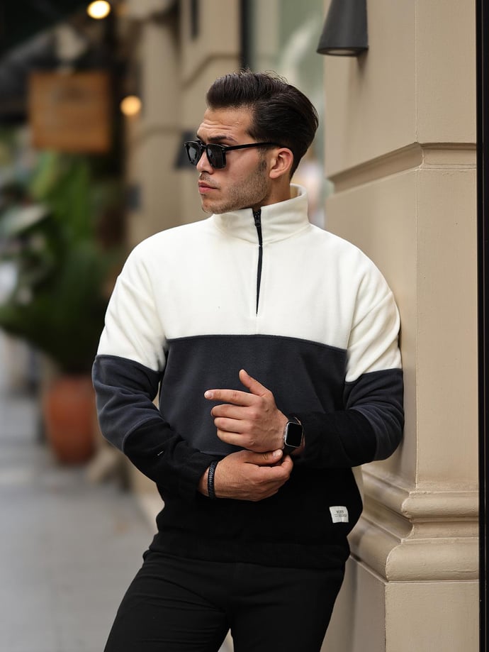3 Renk Yarım Fermuar Polar Sweatshirt - Justyol