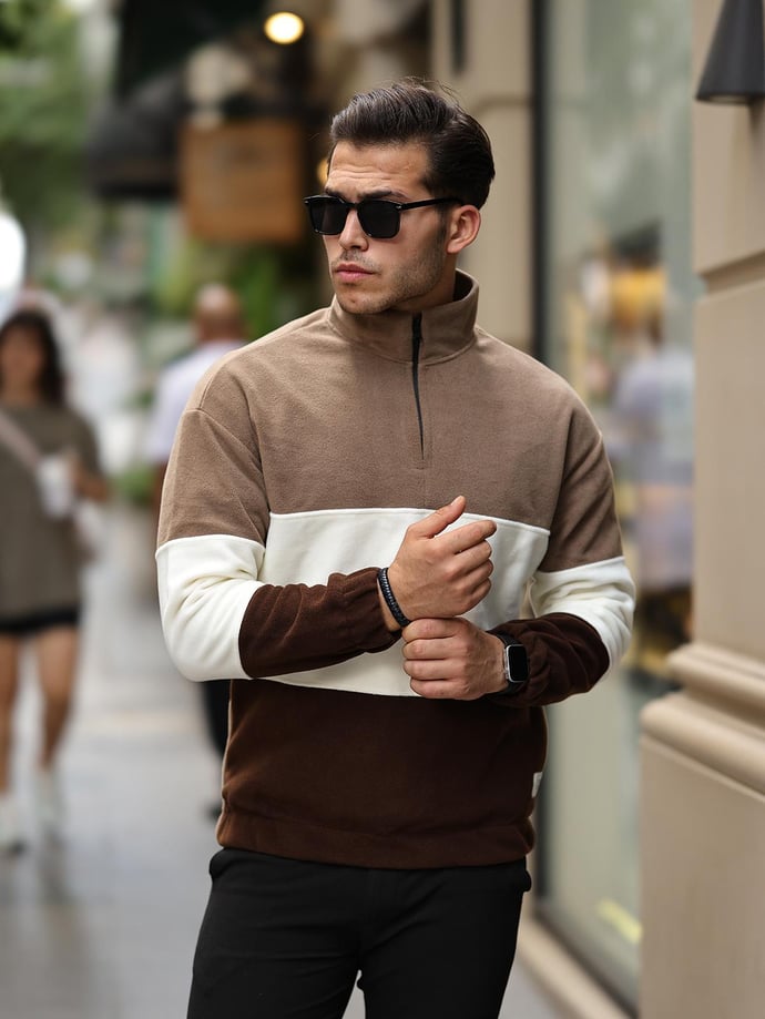 3 Renk Yarım Fermuar Polar Sweatshirt - Justyol