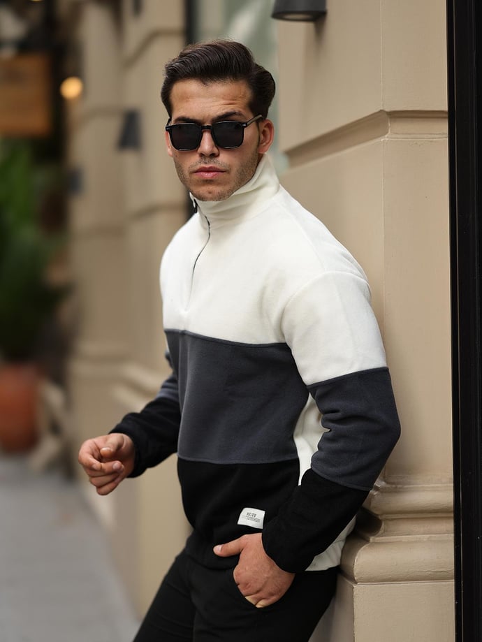 3 Renk Yarım Fermuar Polar Sweatshirt - Justyol