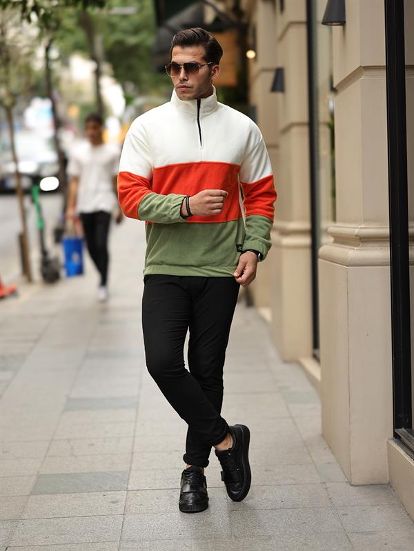 3 Renk Yarım Fermuar Polar Sweatshirt - Justyol