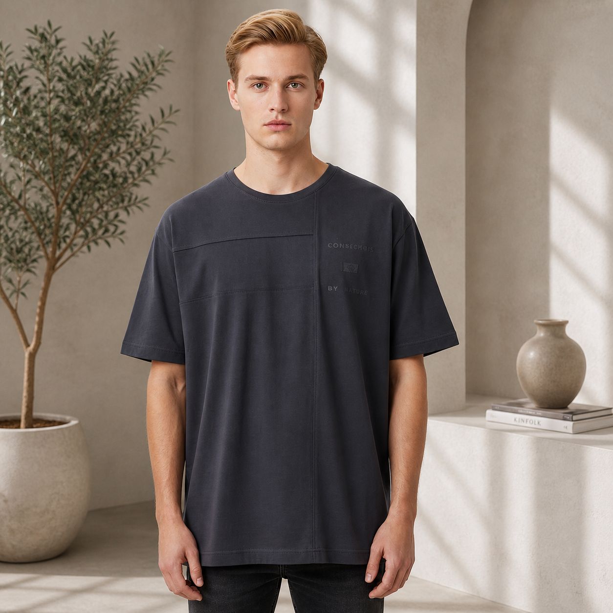 T-shirt homme oversize en coton doux – coupe large avec design moderne-88475