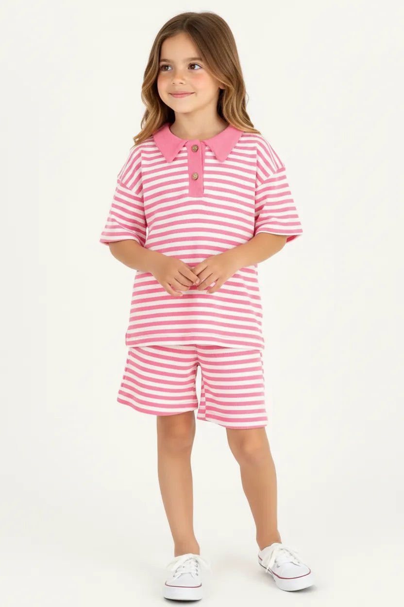 Ensemble Fille 2 Pièces en Tissu Lacoste Rayé