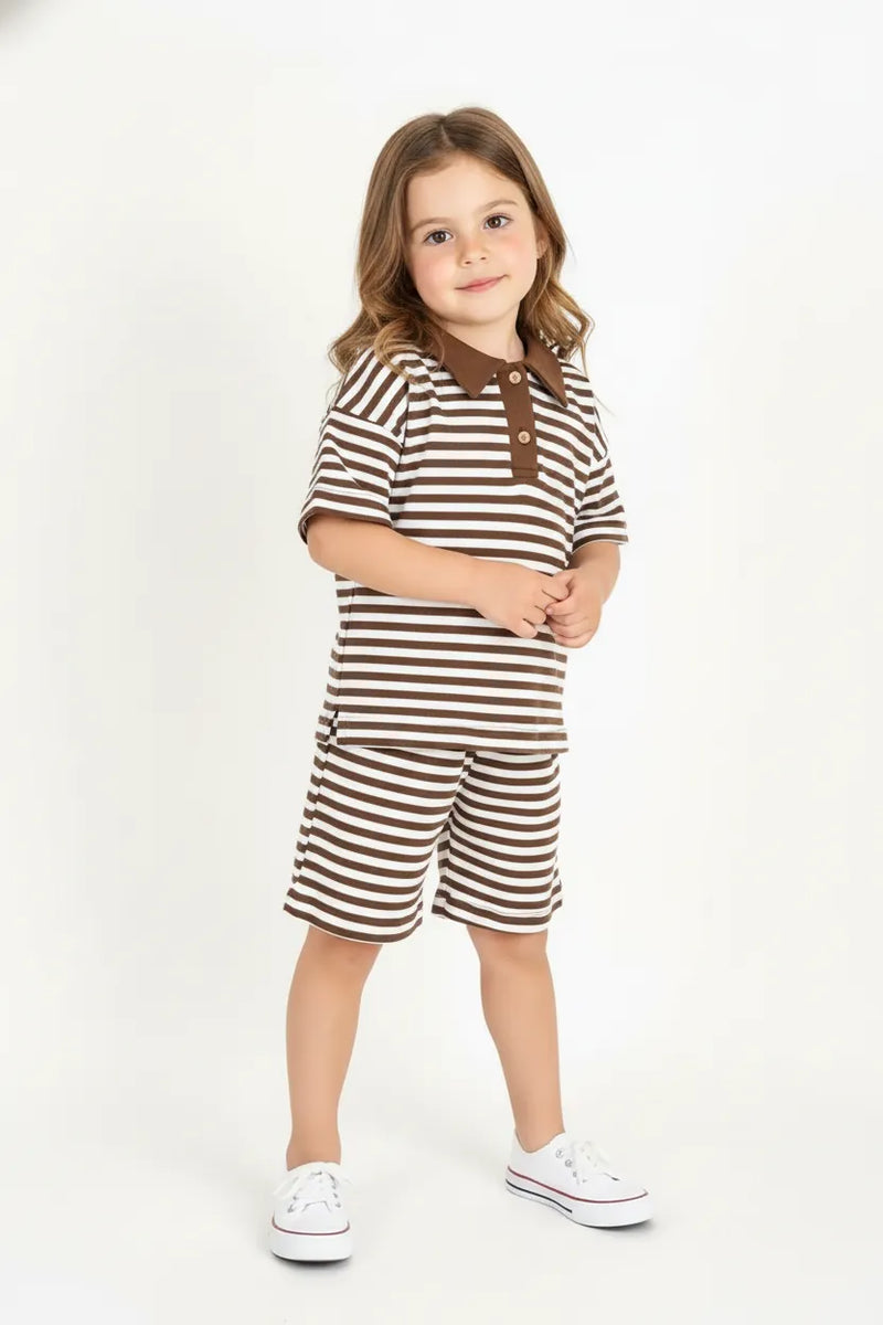 Ensemble Fille 2 Pièces en Tissu Lacoste Rayé