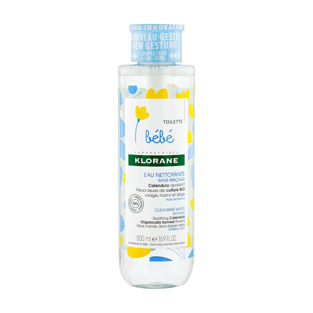 Klorane - Eau nettoyante sans rinçage au Calendula apaisant - Bébé - Peau normale 500 ml