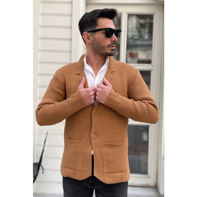 Füme Erkek Cep Detaylı Triko Ceket - 21099 - Justyol