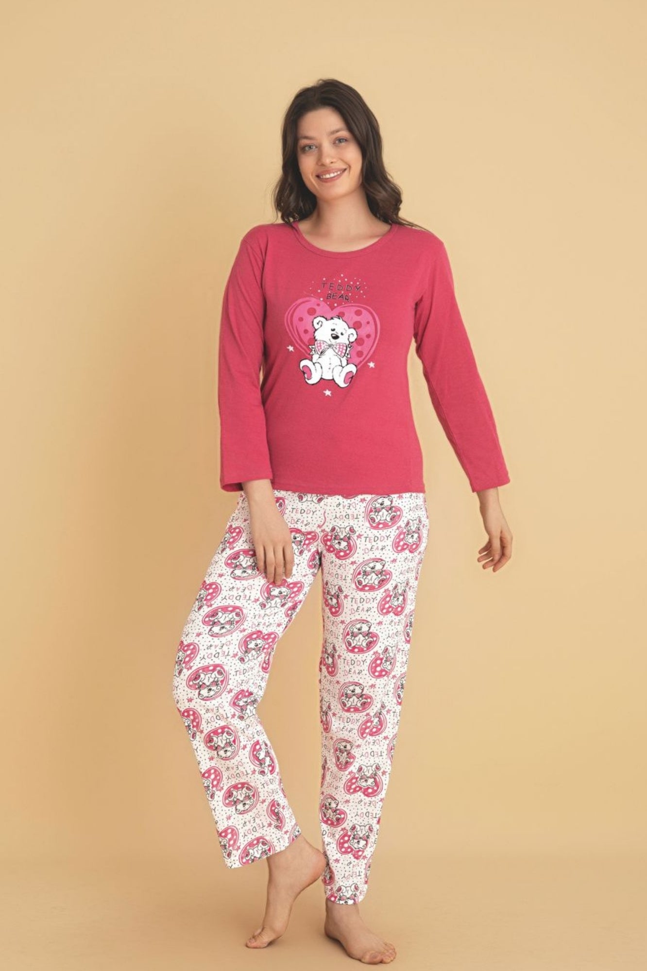 dreamy pamuklu desenli uzun kollu kadin pijama takimi