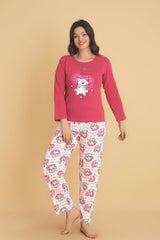 <tc>Dreamy pyjama femme à manches longues en coton avec motifs.</tc>