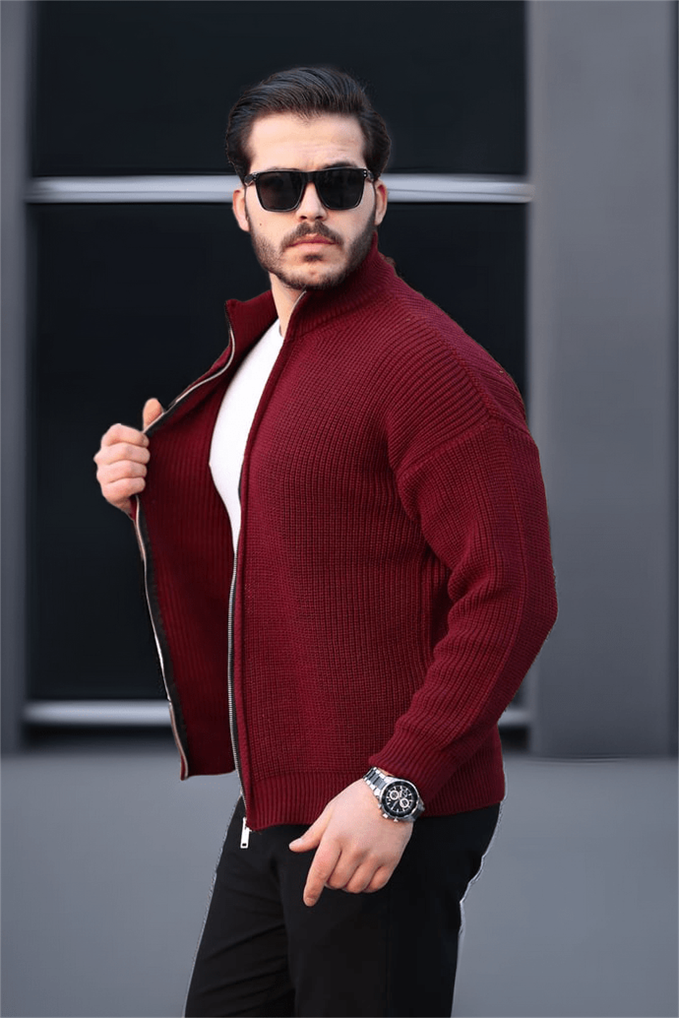 Gilet homme oversize zippé en maille Selanik