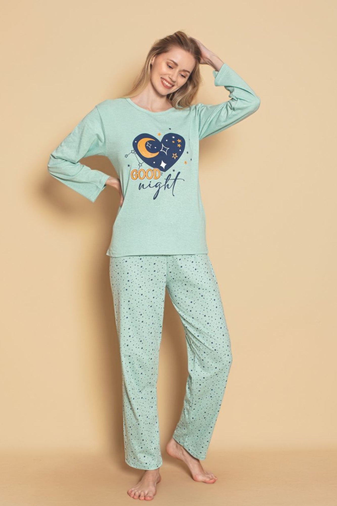 <tc>Dreamy pyjama femme à manches longues en coton avec motifs.</tc>