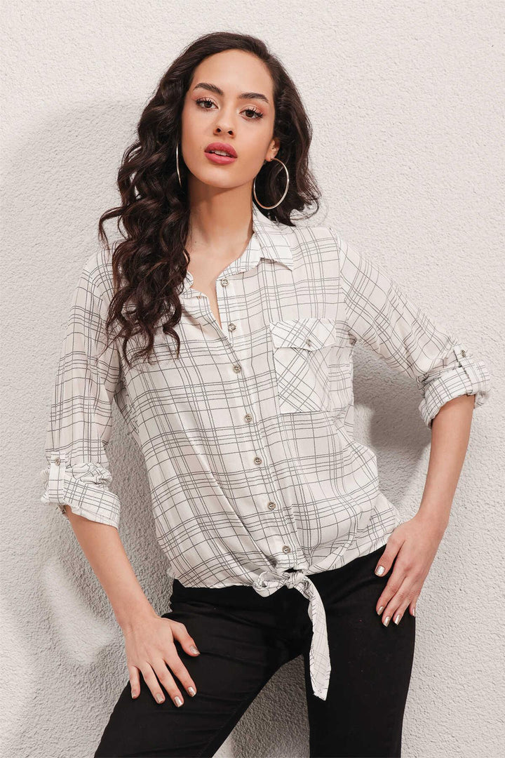 Chemise à motif avec poche unique et lien