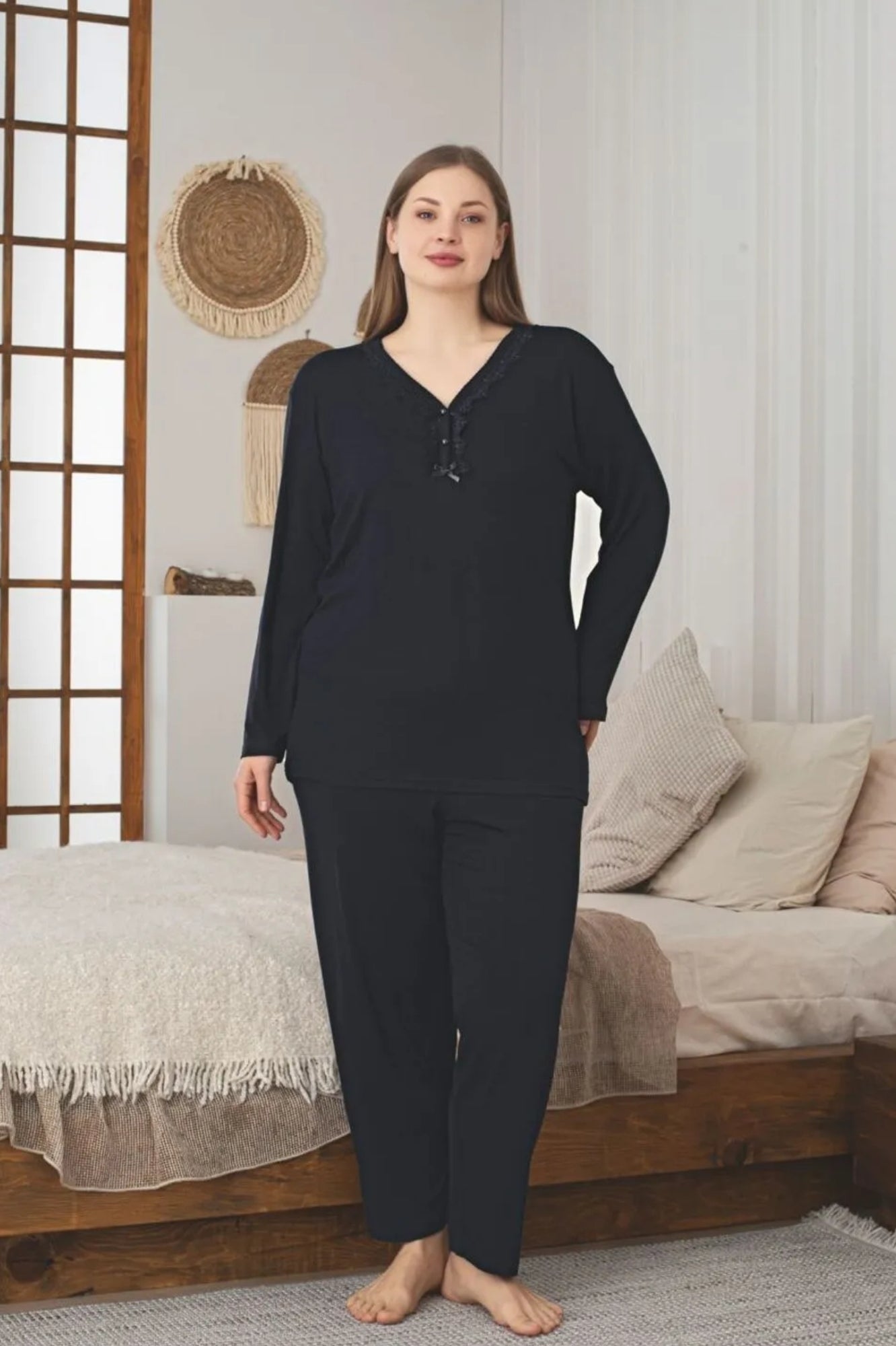 <tc>Ensemble de pyjama grande taille en viscose extensible avec guipure et manches longues X-Dreamy</tc>