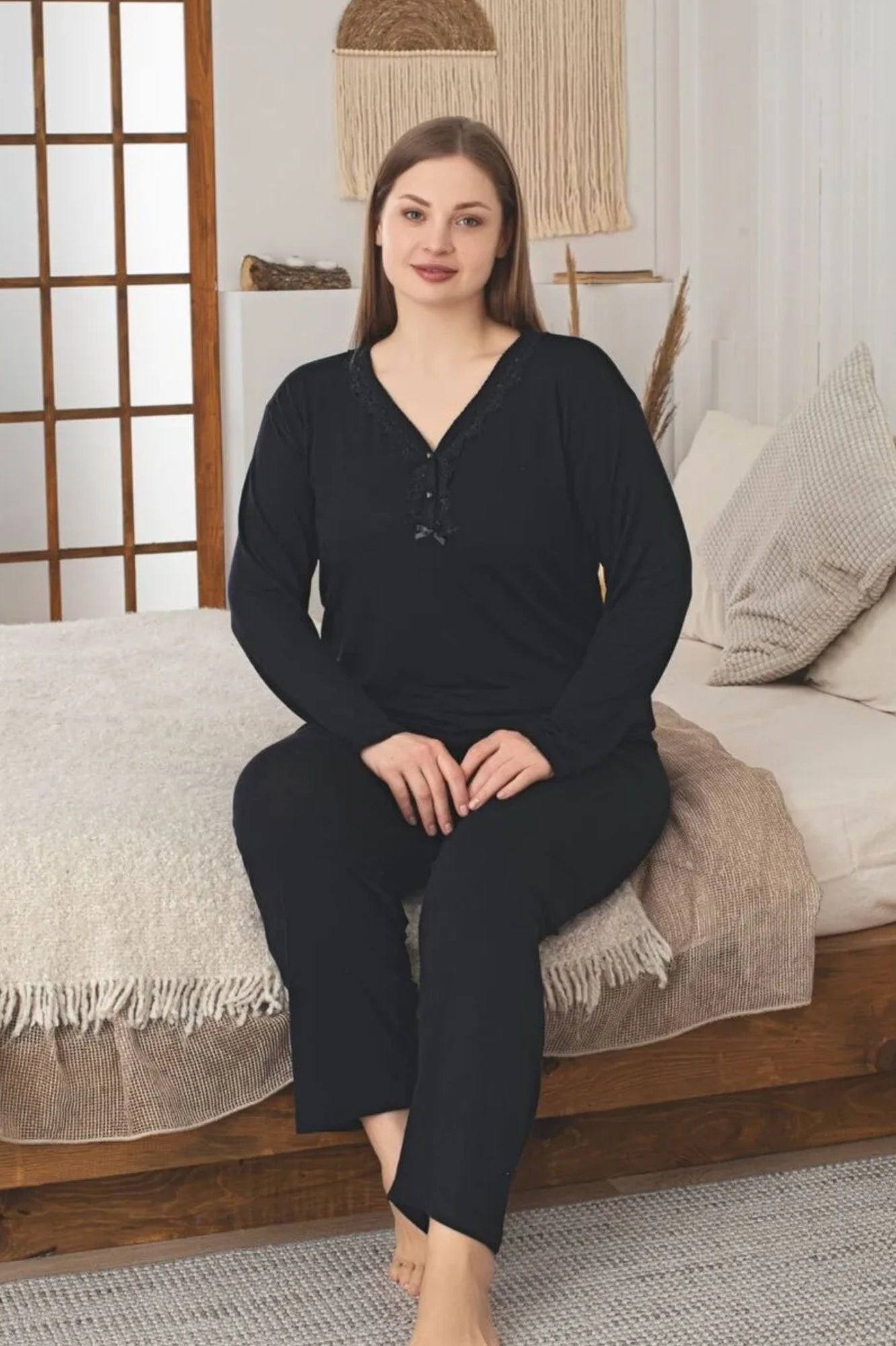 <tc>Ensemble de pyjama grande taille en viscose extensible avec guipure et manches longues X-Dreamy</tc>