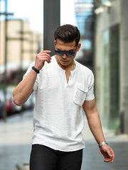 V Yaka Cep Detaylı Fit Gömlek - Justyol