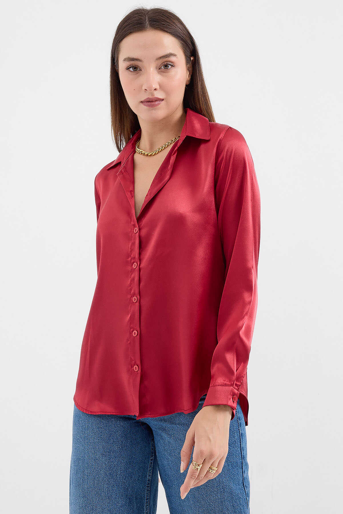 <tc>Chemise en Satin Légèrement Tissée</tc>