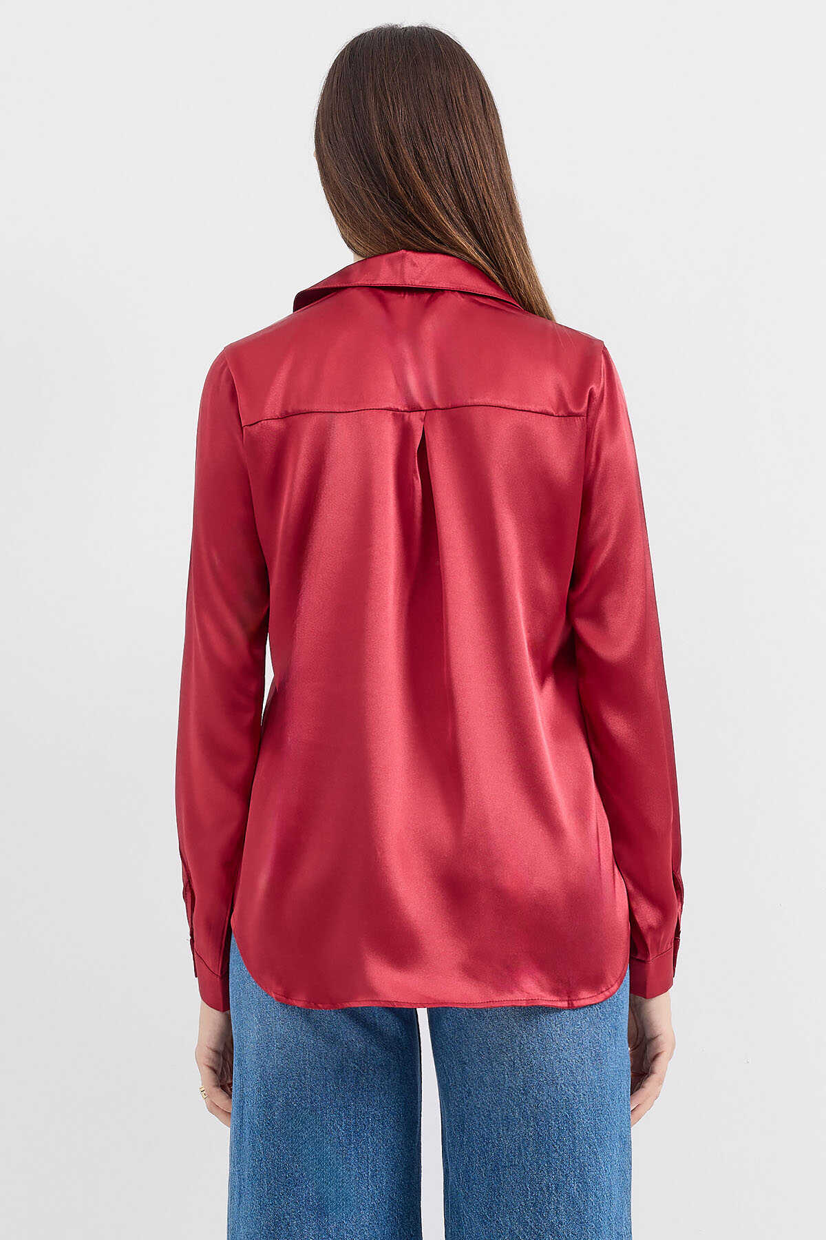 Hafif Dokumlu Saten Gomlek - Justyol