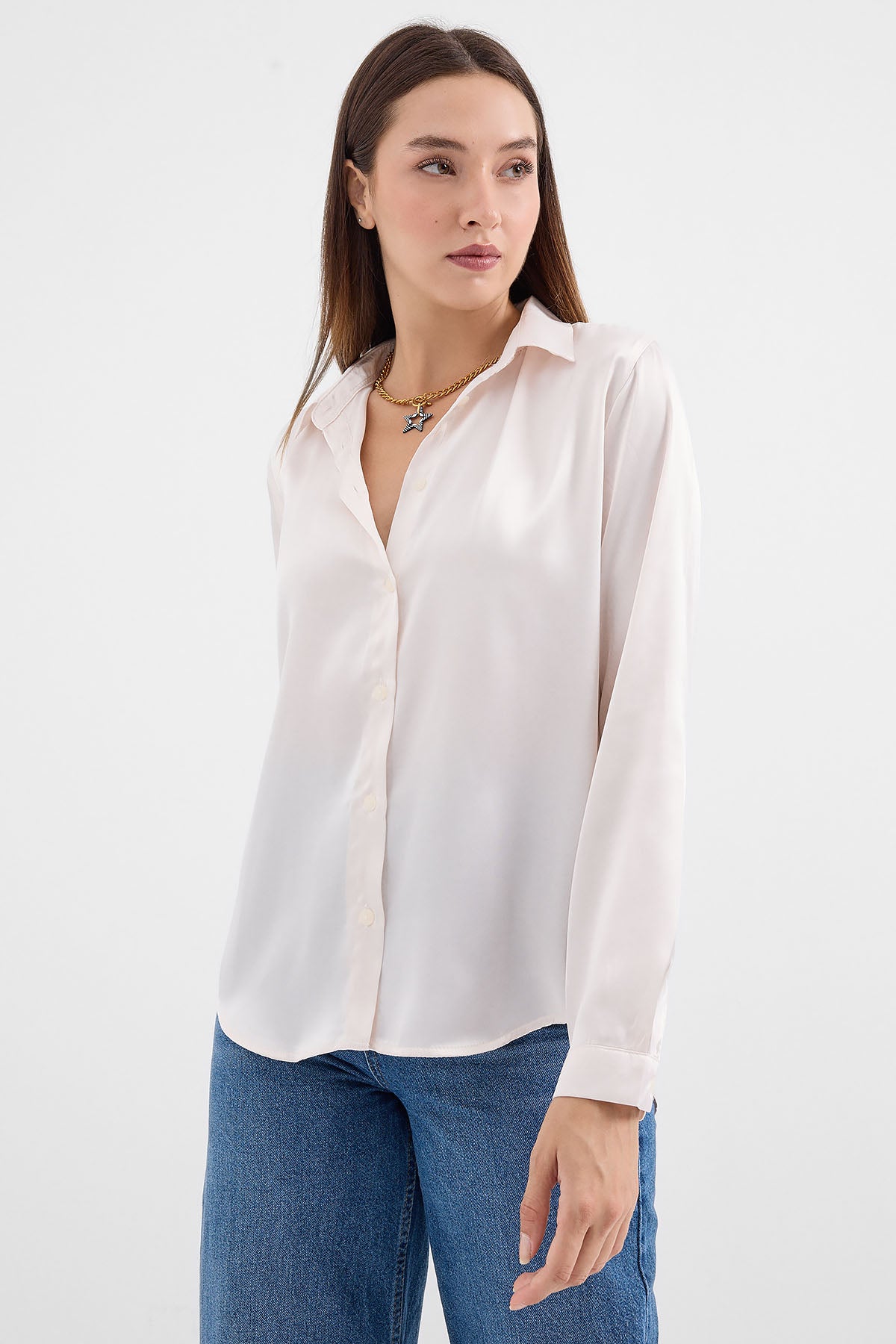 3964 hafif dökümlü saten gömlek - Justyol