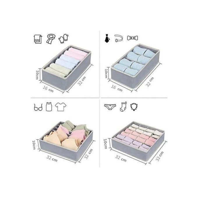 Kit de 4 organiseurs de rangement. plusieurs compartiments de tailles variées, classer soigneusement sous-vêtements, chaussettes, cravates, ceintures, foulards, vêtements et petits accessoires.