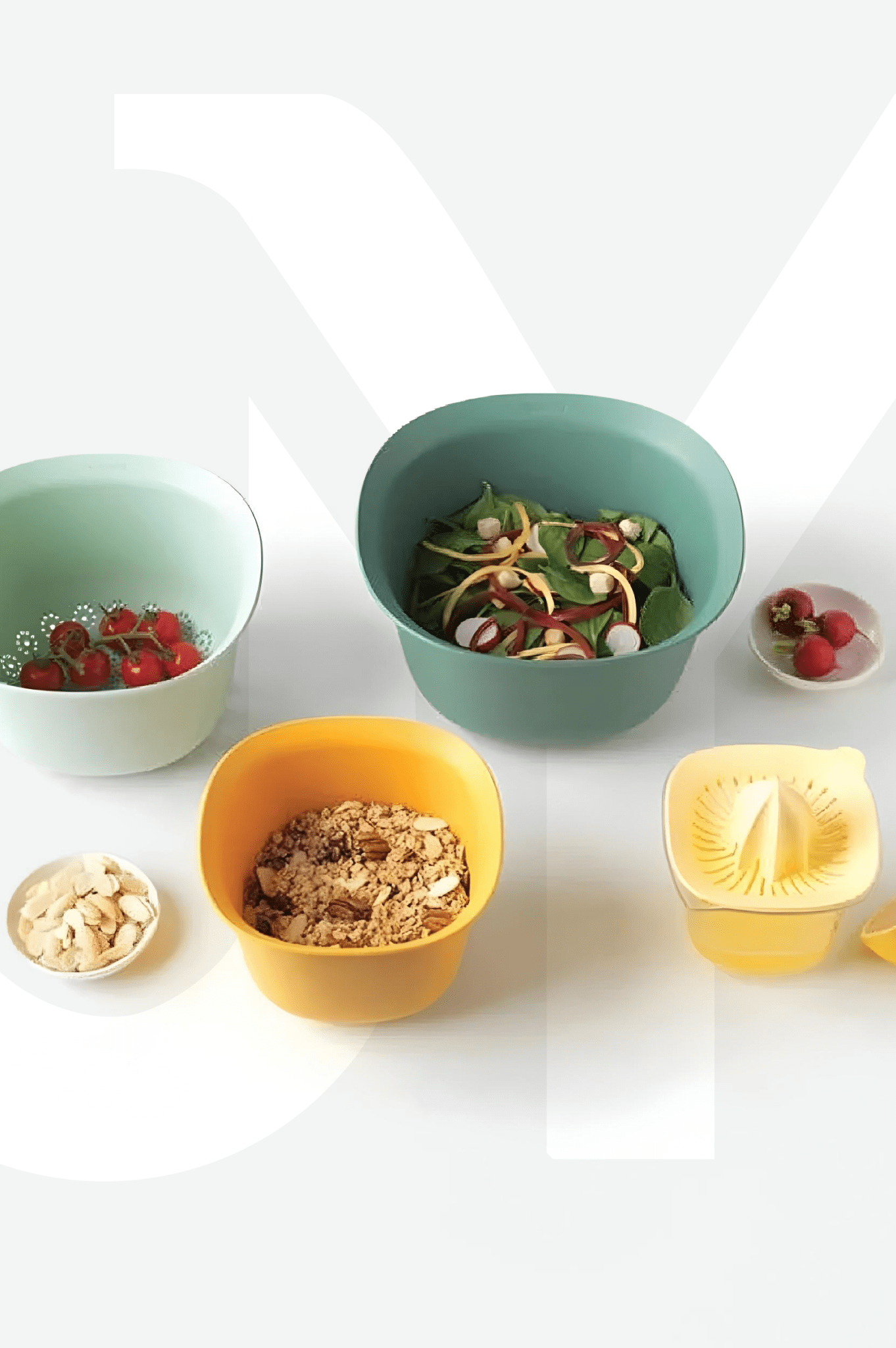 5'li Aura Profesyonel Hazırlık Seti - Karıştrıma Kasesi Süzgeç Limon Sıkacağı Seti - Süzgeci 3200 Ml - Justyol