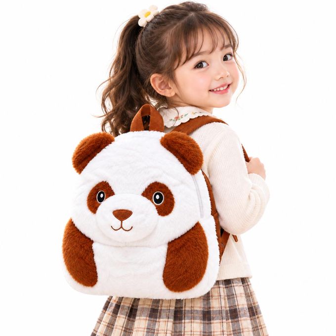 Sac à dos Panda en peluche – cartable 3D Noir & Blanc