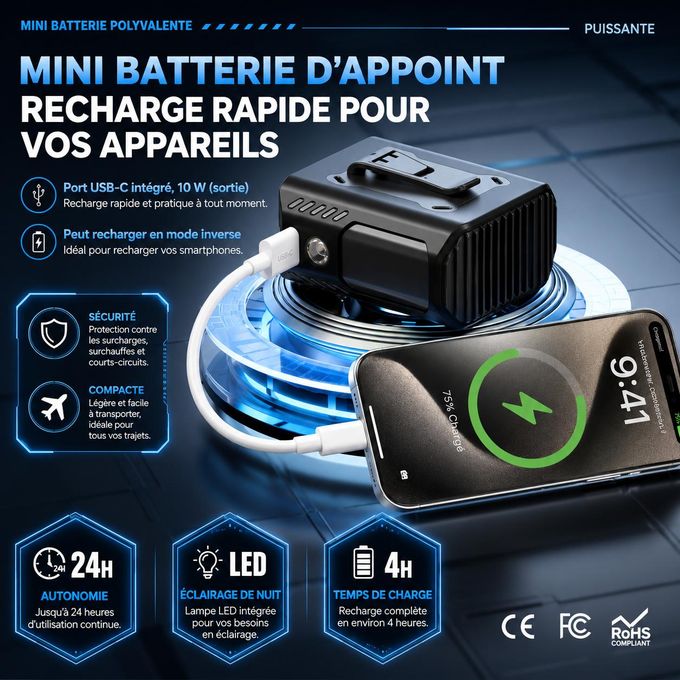 Mini Ventilateur Portable Rechargeable 8000mAh avec Power Bank