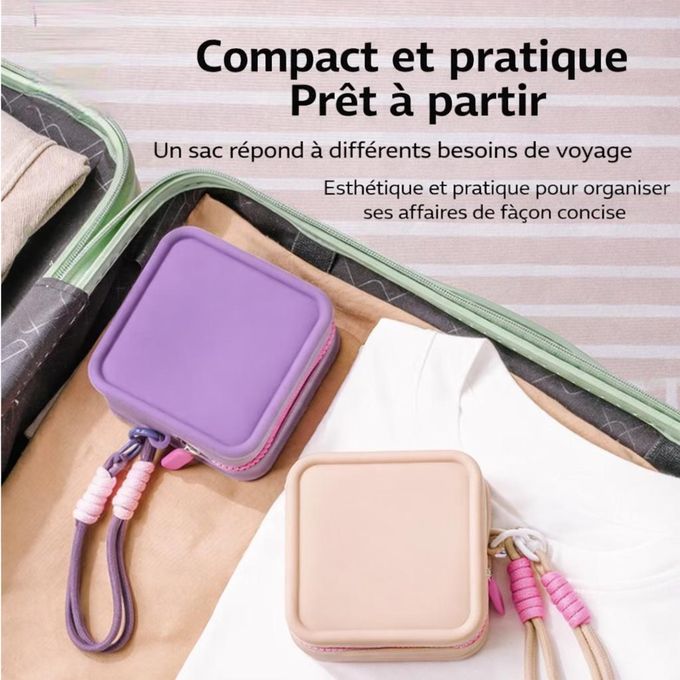 Mini pochette carrée en silicone avec fermeture éclair et lanière