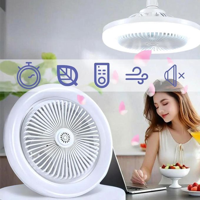 Ventilateur de Plafond avec Lampe LED E27 et Télécommande – Ventilateur Silencieux 360° 3 Modes d’Éclairage – Mini Ventilateur Plafond pour Chambre Salon Été