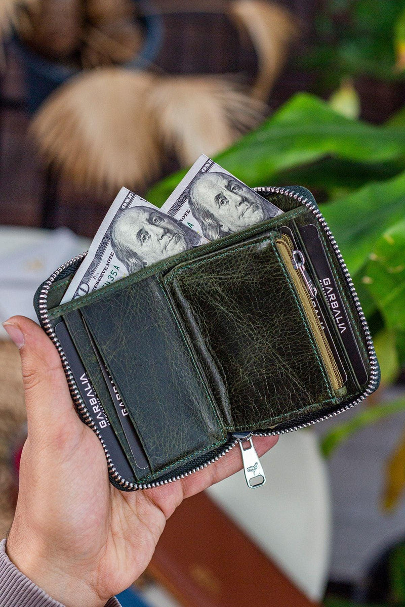Portefeuille unisexe en cuir véritable Crazy Leather zippé avec porte-monnaie – Taba Sydney