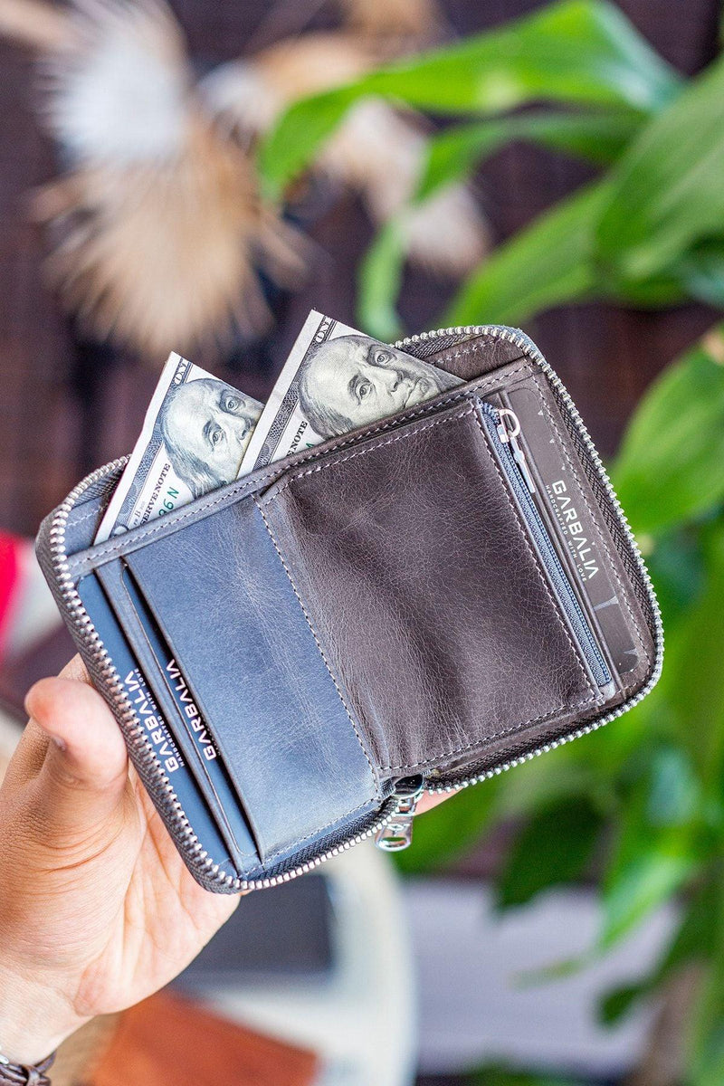 Portefeuille unisexe en cuir véritable Crazy Leather zippé avec porte-monnaie – Taba Sydney