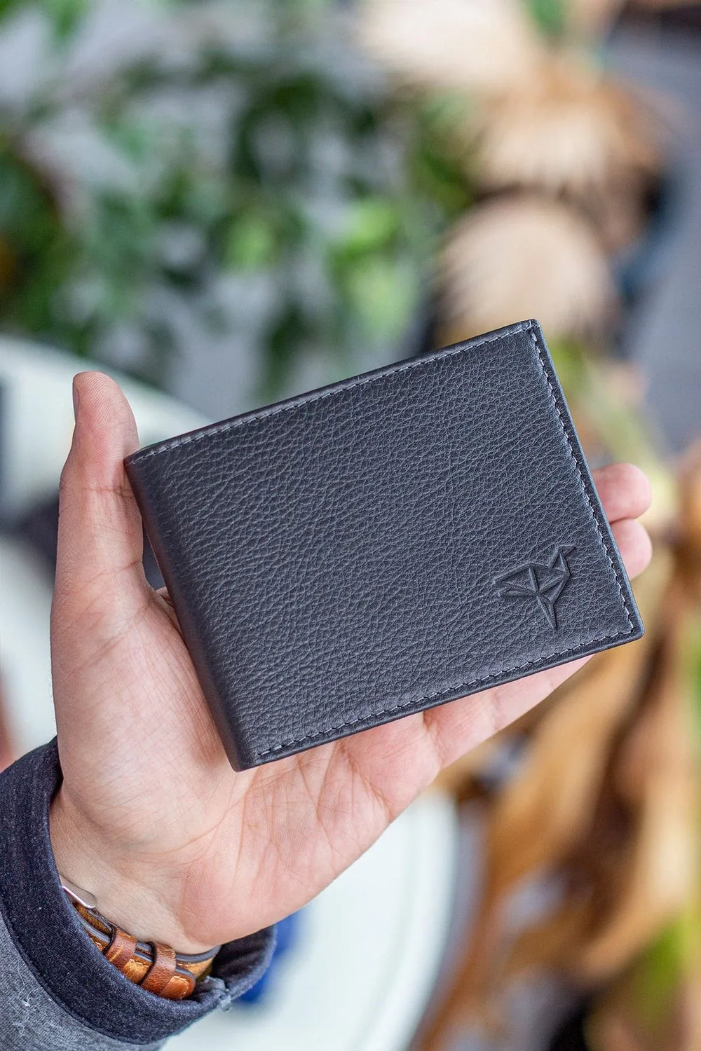 Portefeuille homme en cuir véritable RFID avec porte-monnaie – Noir naturel