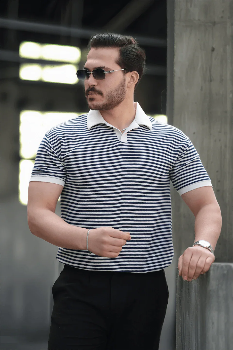 polo homme à rayures tricotées confortable - Justyol