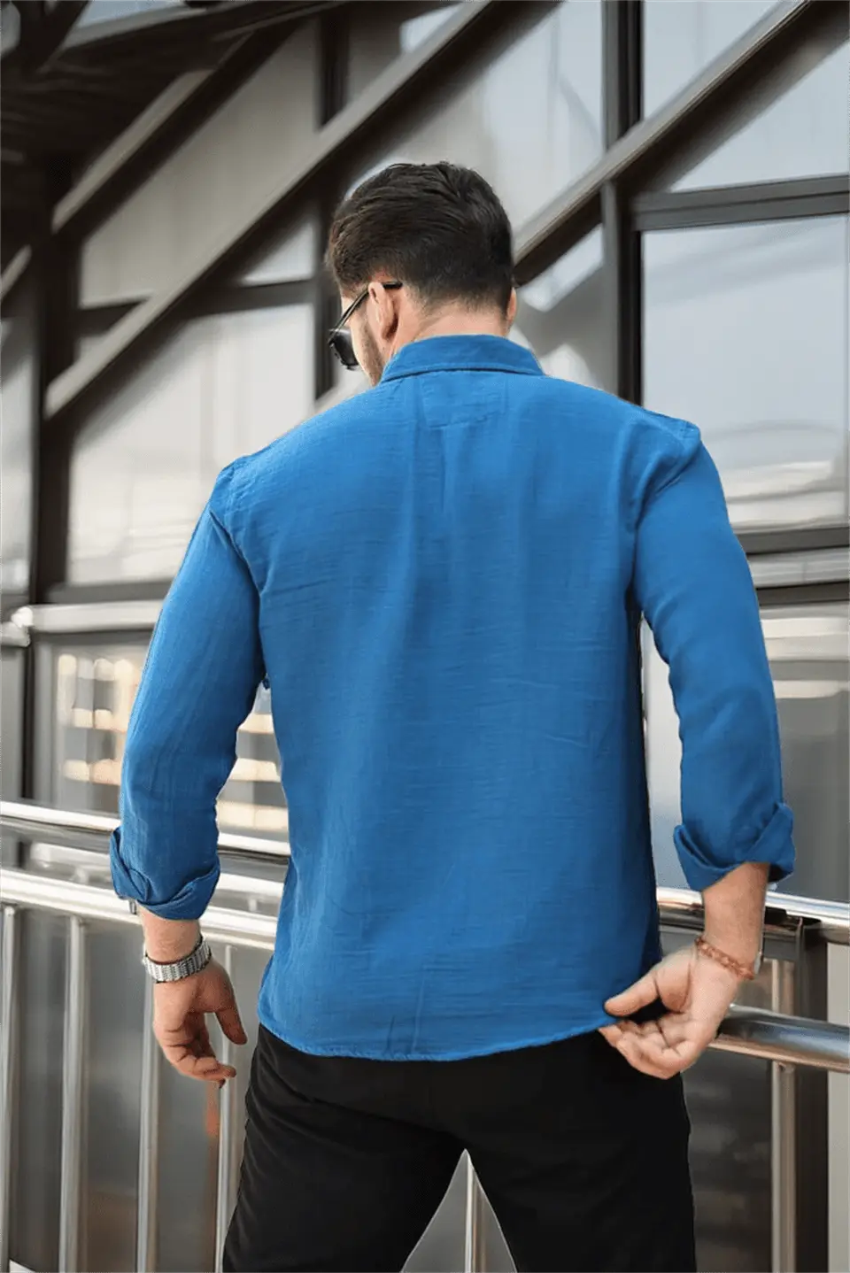 nefes alabilir yarim oversize müslin kumaş uzun kol yakali erkek gömlek - Justyol