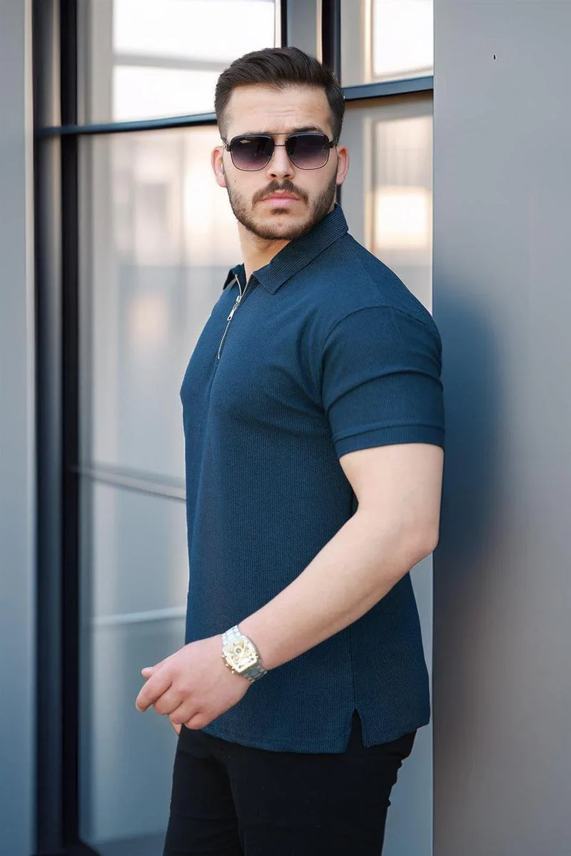 t‑shirt homme polo demi‑zip extensible