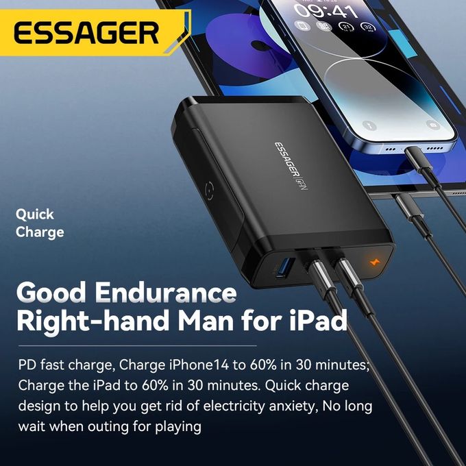 Essager Chargeur de bureau 140W GaN USB Type C , charge rapide QC4.0, PD3.0