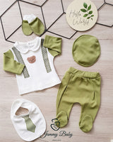 <tc>Ensemble de Sortie de Hôpital pour Bébé Garçon 5 Pièces avec Ourson Cravate - VERT</tc>