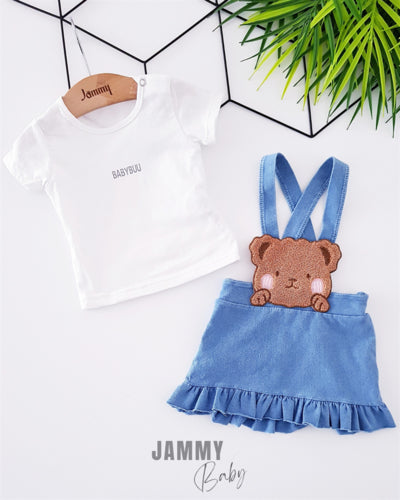 <tc>Ensemble robe salopette avec ourson et t-shirt</tc>